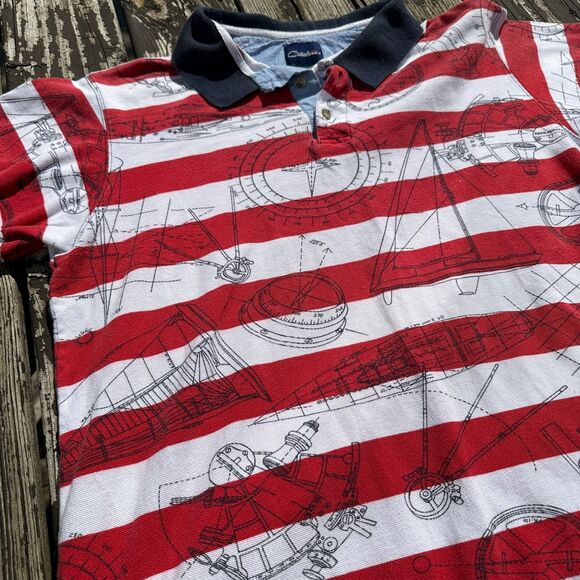 Vtg 90s Polo Shirt Mens L Nautical Stripe Boating Preppy Golf Americana Summer - Picture 3 of 9